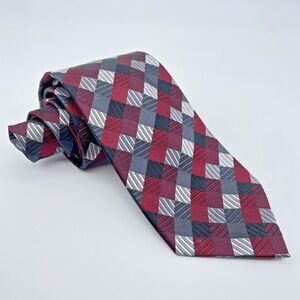 Geoffrey Beene Tile Diamond Pattern Men's 100% Silk Necktie Multi Color Handmade